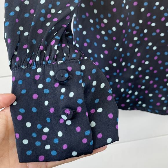 J Jason Wu Womens XXS Polka Dot Blouse Top V-Neck Blue Purple Career Classic - Picture 6 of 10